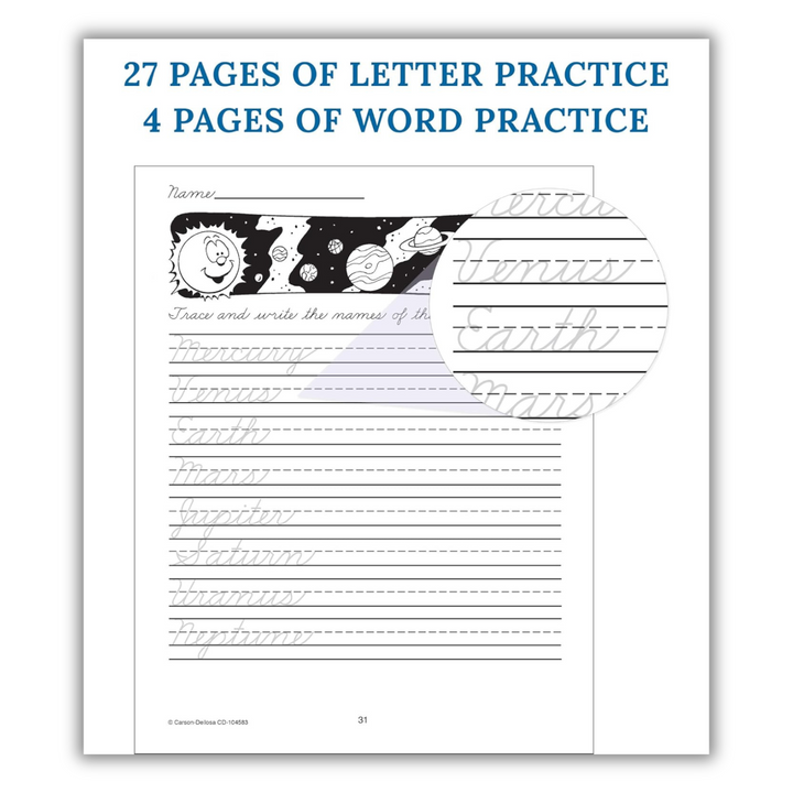 Carson Dellosa Beginning Traditional Cursive Handwriting Workbook for Kids, Handwriting Practice for Cursive Alphabet and Numbers Spiral Bound