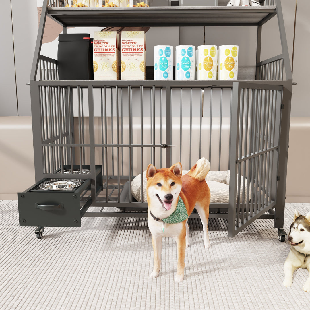 Large Pet Cage with Storage Rack and Stainless Steel Basins