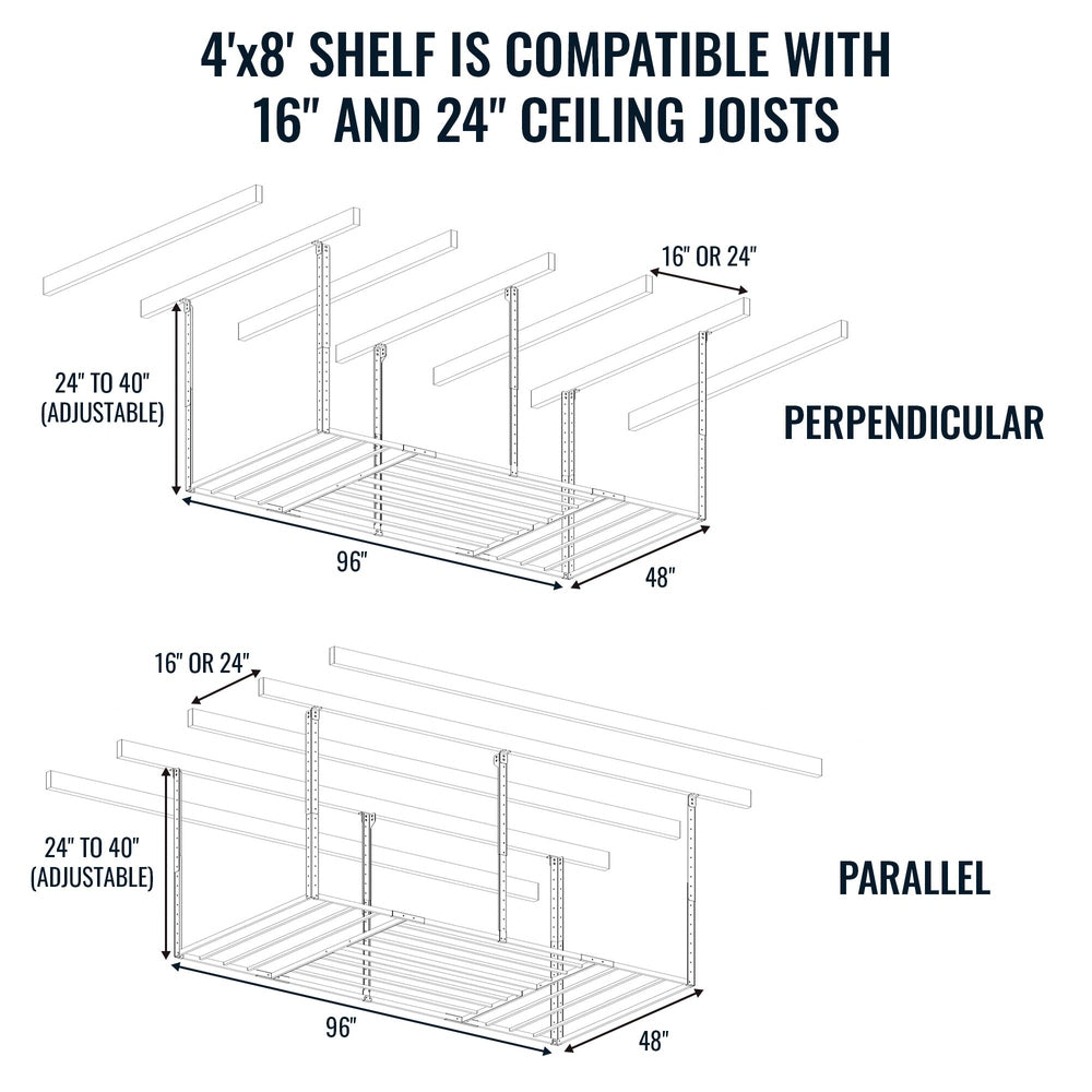 4' x 8' Overhead Garage Shelving 700 lbs Storage