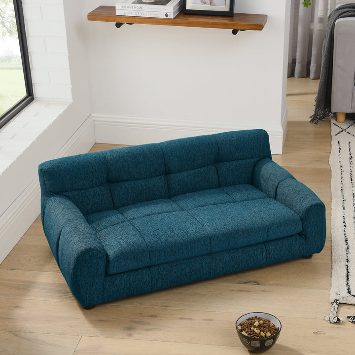 Soft Comfortable Pet Sofa with Backrest and Armrests in Blue
