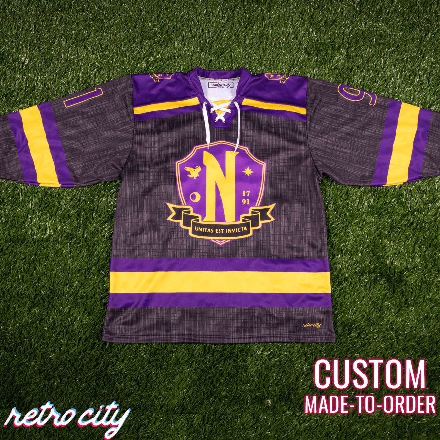 Nevermore Academy hockey jersey custom lace-up design