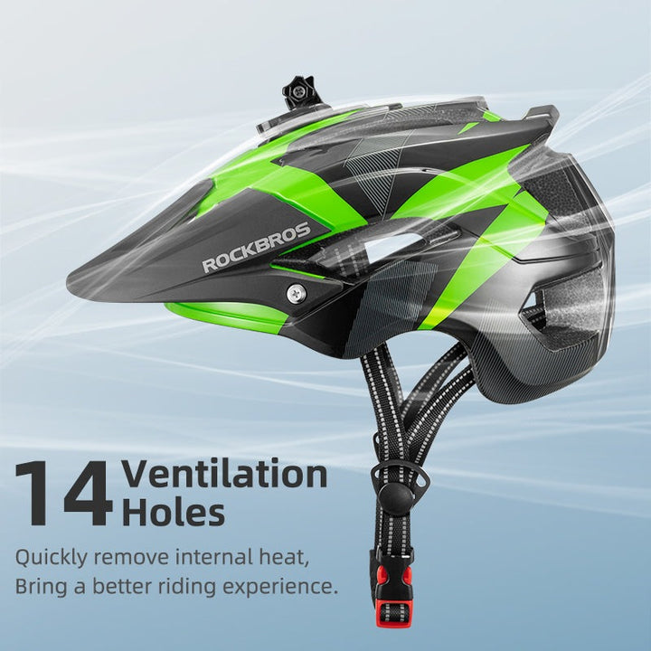 ROCKBROS cycling helmet with GoPro holder and safety features