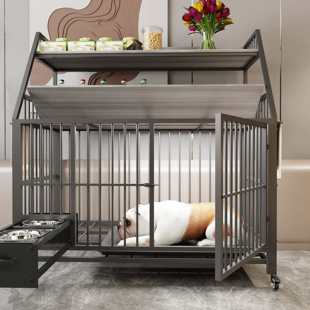 Large Pet Cage with Storage Rack and Stainless Steel Basins