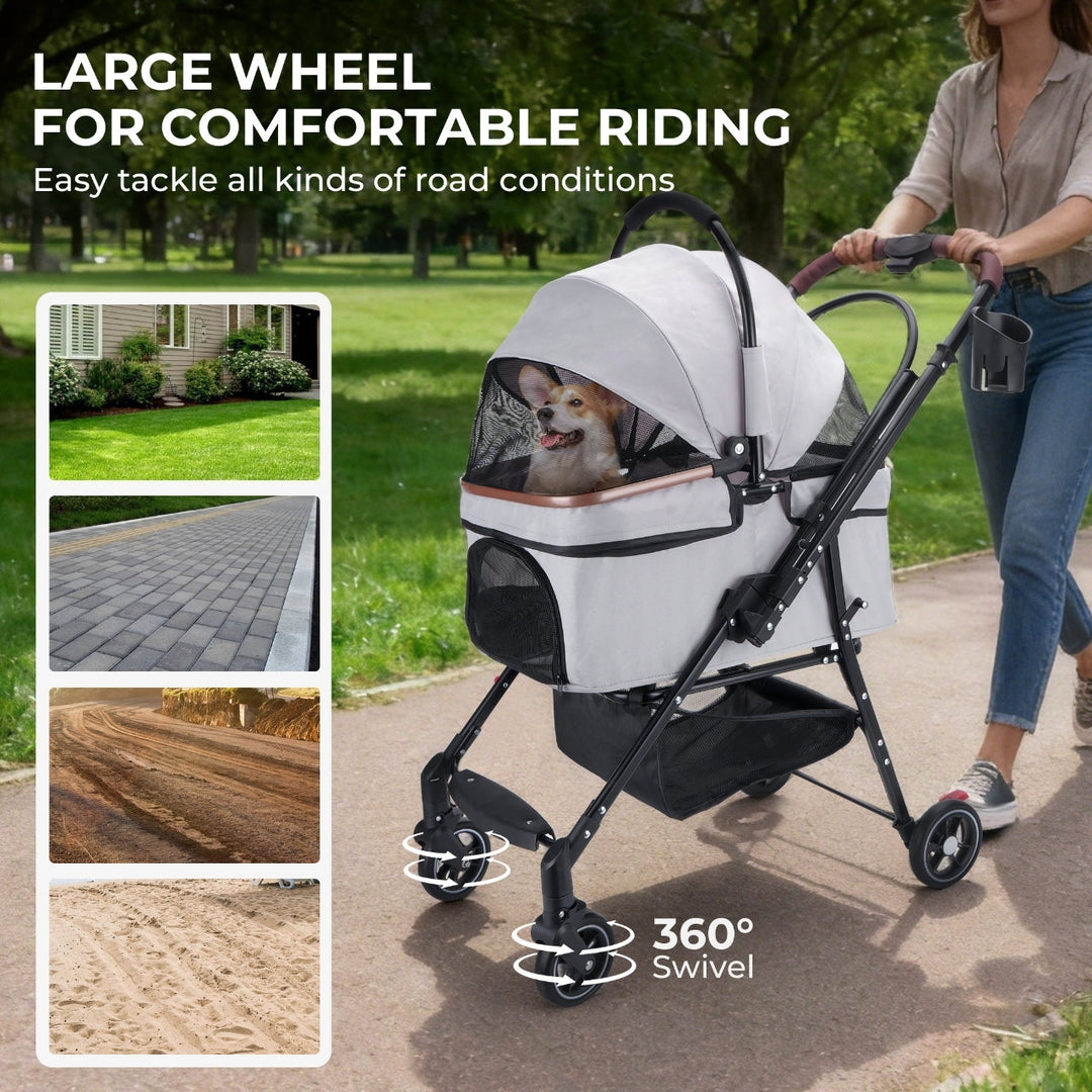 4-Wheel Foldable Pet Stroller for Dogs & Cats
