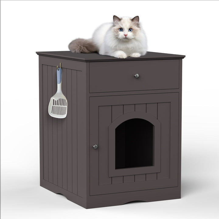 Cat Litter Box Enclosure With Drawer and Side Table