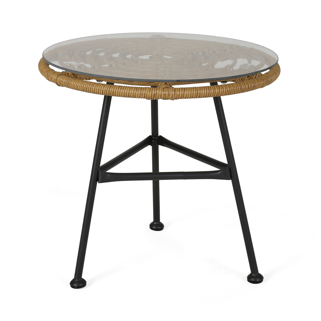Petrichor Outdoor Side Table with Tempered Glass and Steel Frame