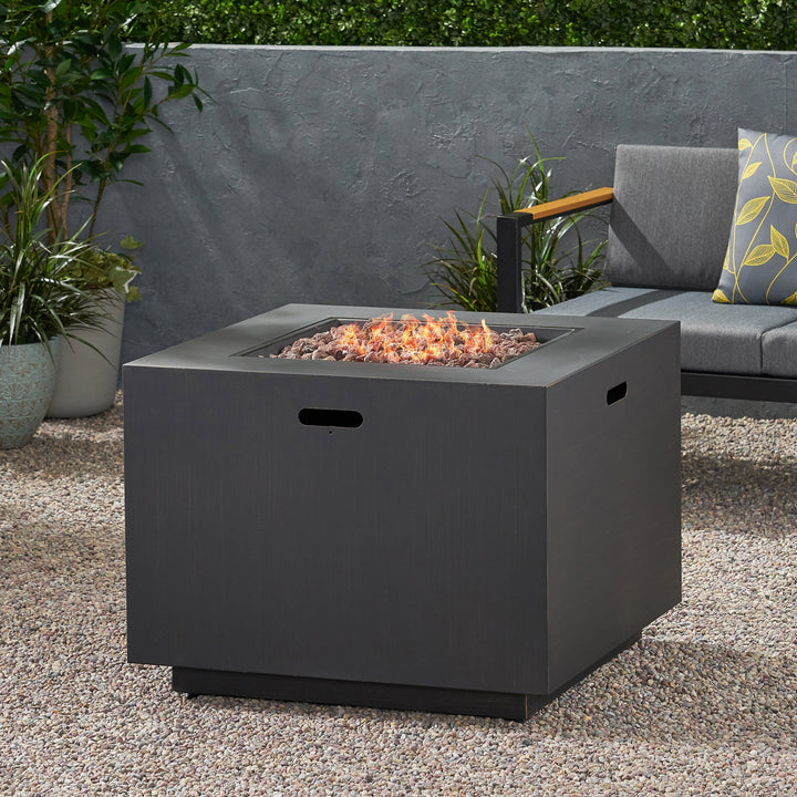 33" Outdoor Iron Square Propane Fire Pit - Brushed Brown
