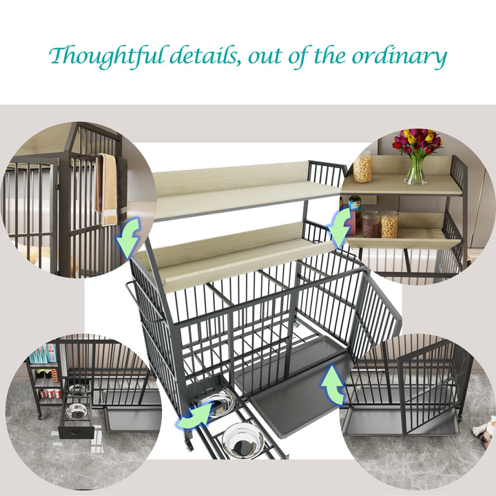 Large Pet Cage with Storage Rack Black and Beige