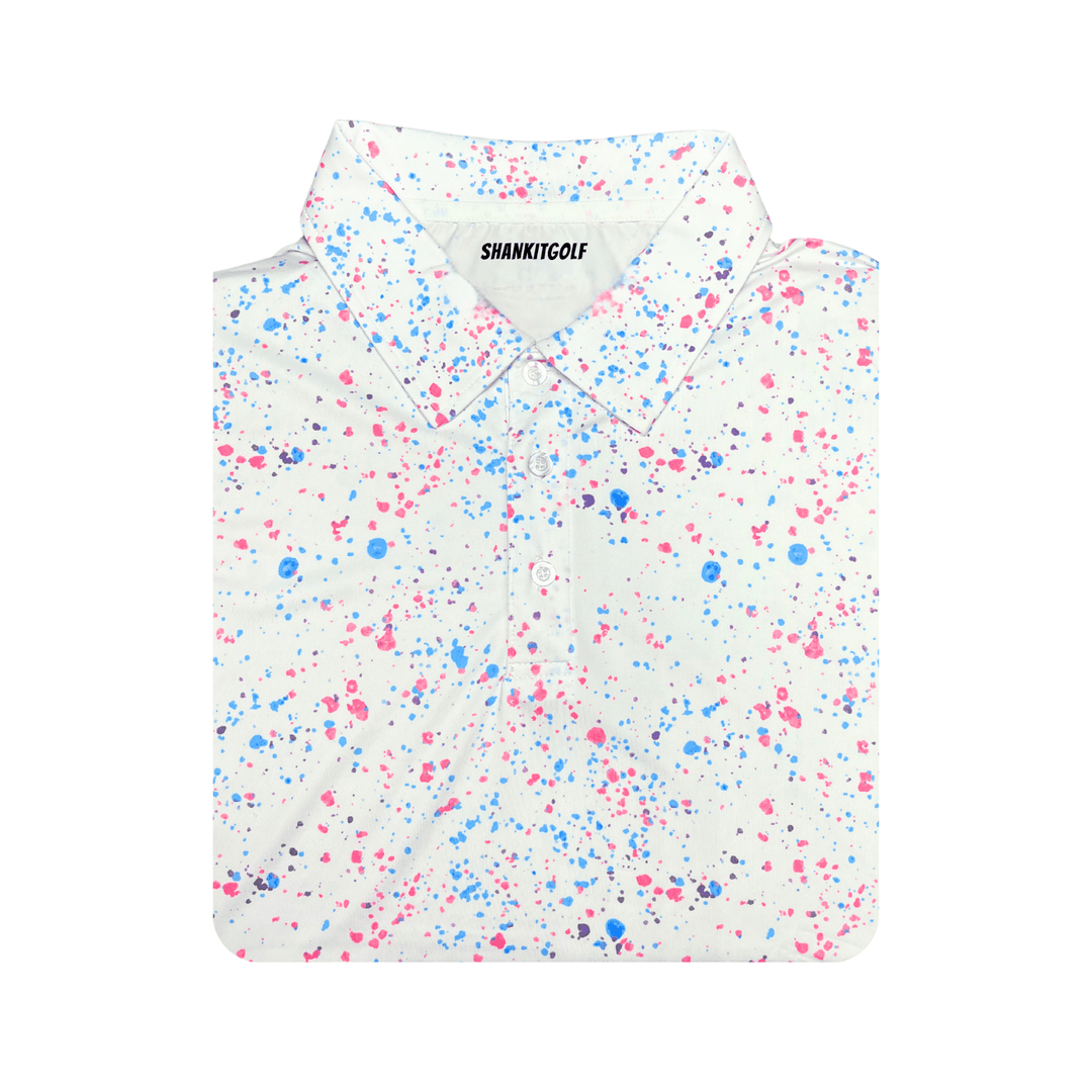 Shank it Golf Paint Splatter Polo White