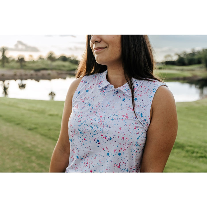 Shank it Golf Womens White Paint Splatter Polo