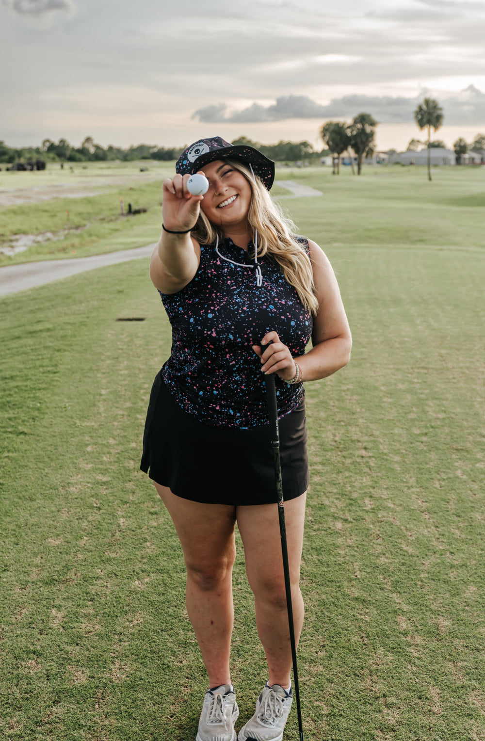 Shank it Golf Womens Black Paint Splatter Polo