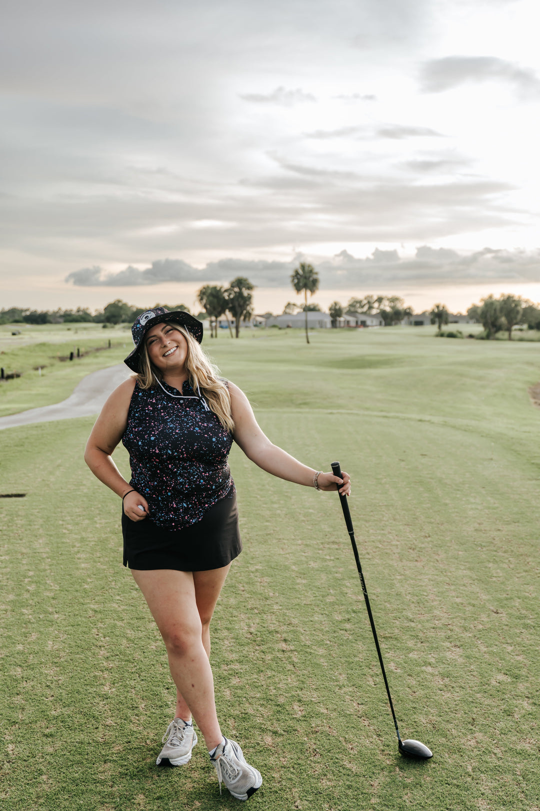 Shank it Golf Womens Black Paint Splatter Polo