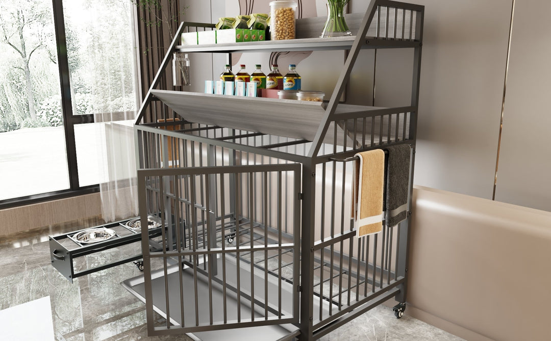 Large Pet Cage with Storage Rack and Stainless Steel Basins