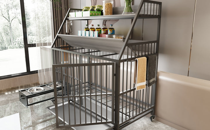 Large Pet Cage with Storage Rack and Stainless Steel Basins