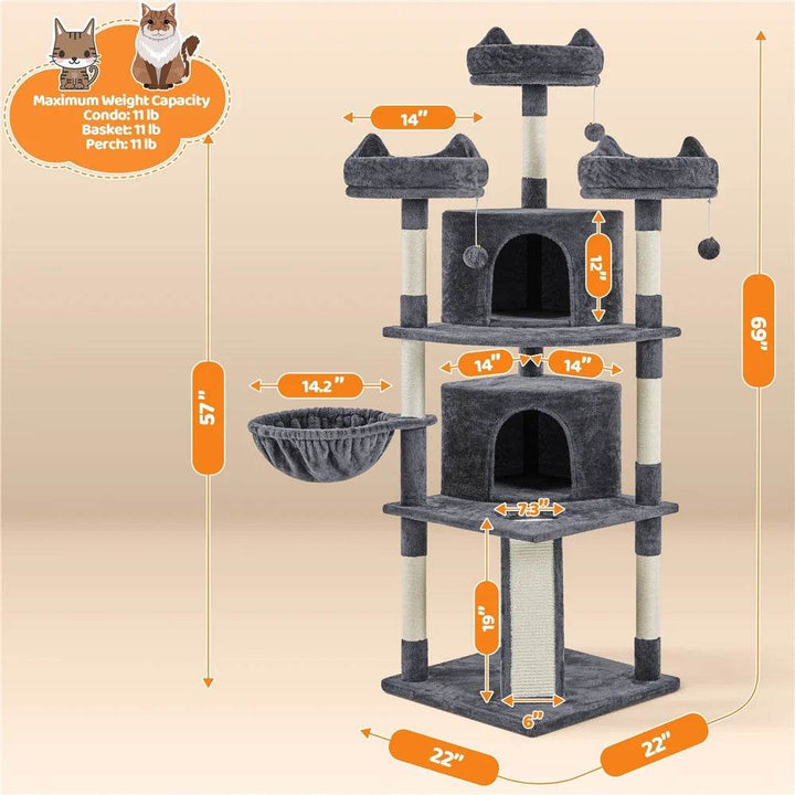Renwick 69in Large Cat Tree Tower with Condos &amp; Scratching Board - Dark Gray
