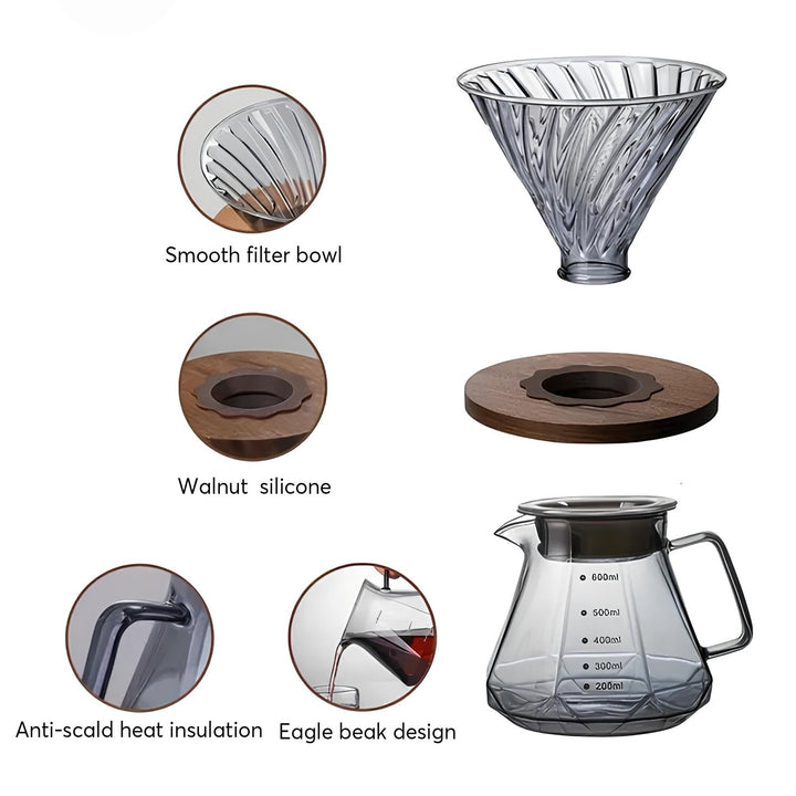Coffee Brewing V60 Set with Walnut Wood Holder
