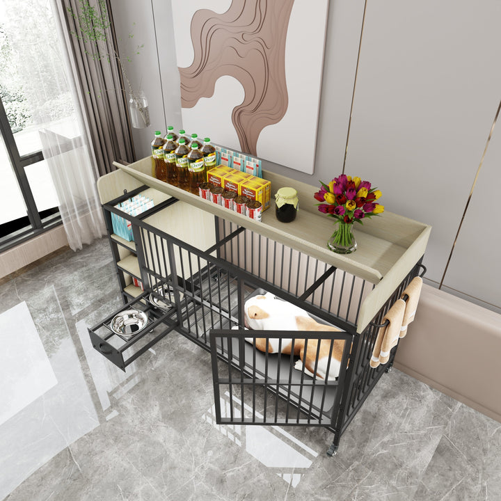 Large Pet Cage with Storage Rack Black and Beige