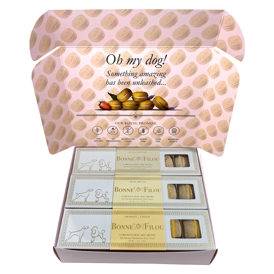 Bonne et Filou Dog Macaron Combo Gift Box 18 French Dog Macarons