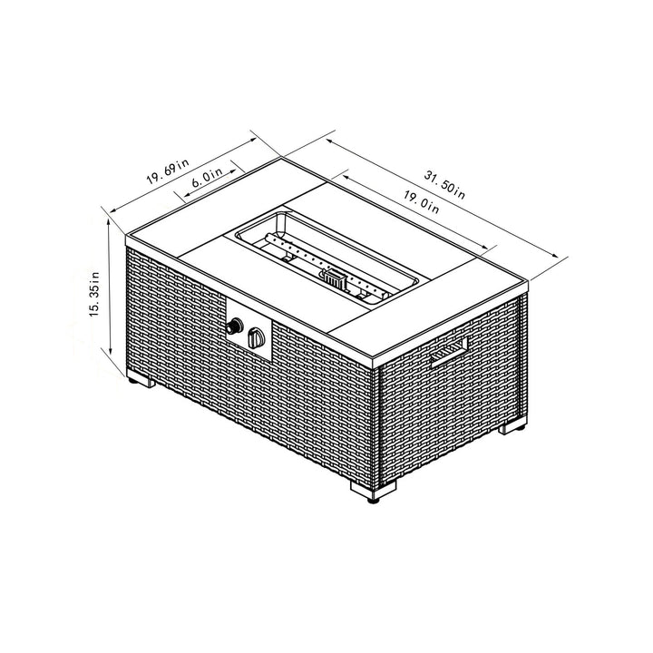 32' Propane Gas Fire Pit Table with Wicker Base and Propane Tank Cover
