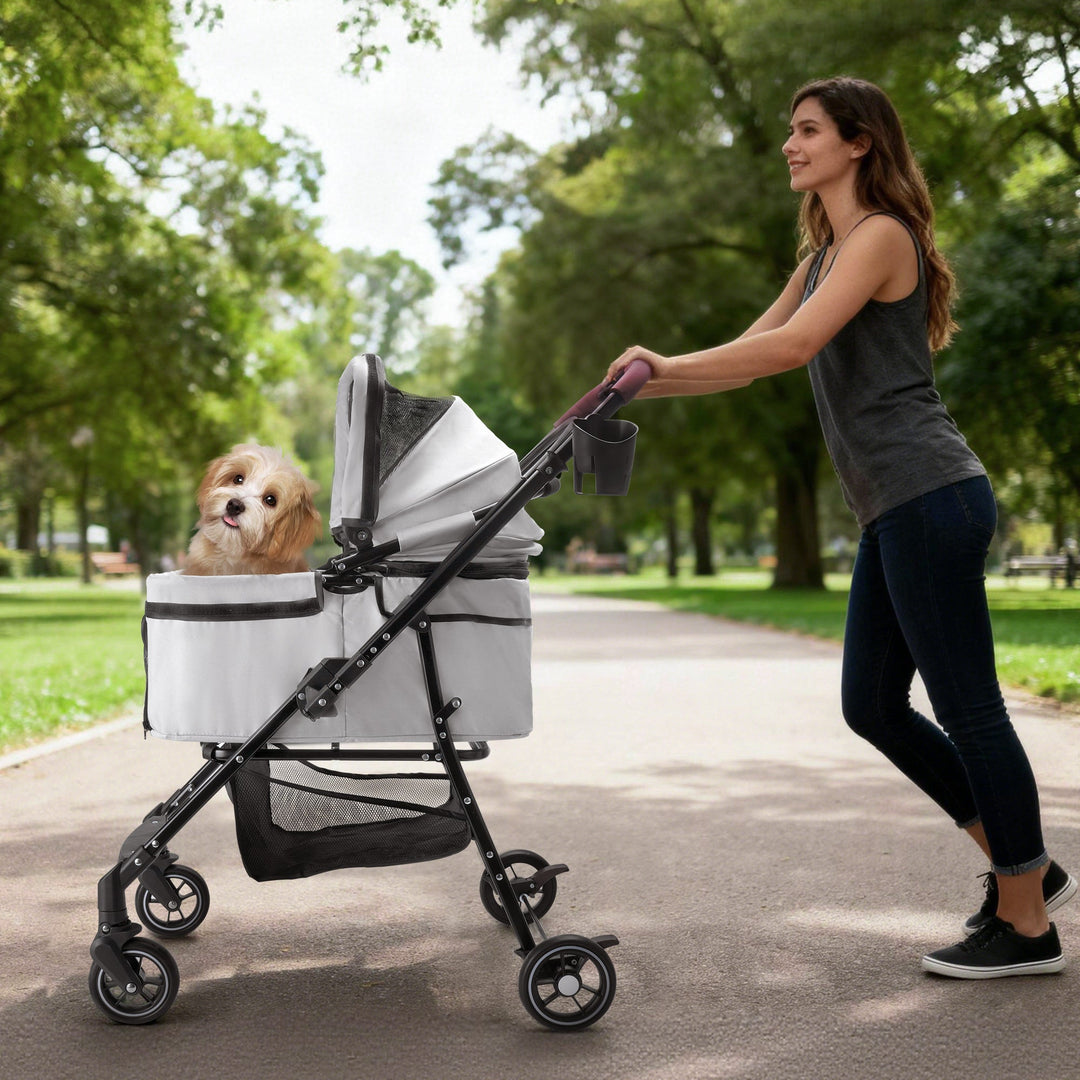 4-Wheel Foldable Pet Stroller for Dogs & Cats