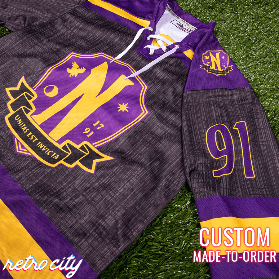 Nevermore Academy hockey jersey custom lace-up design