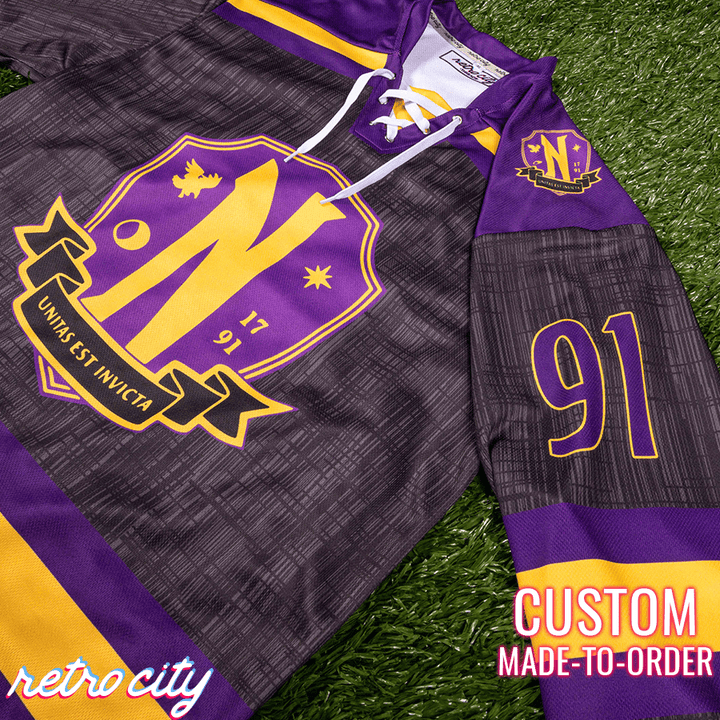 Nevermore Academy hockey jersey custom lace-up design