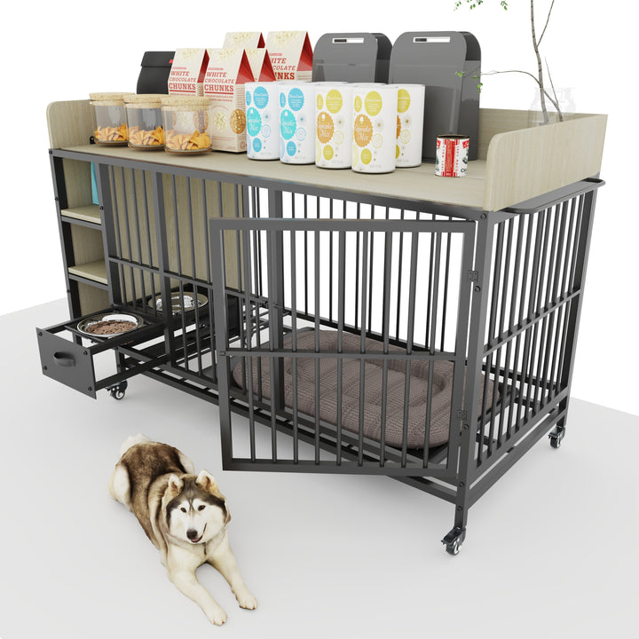 Large Pet Cage with Storage Rack Black and Beige