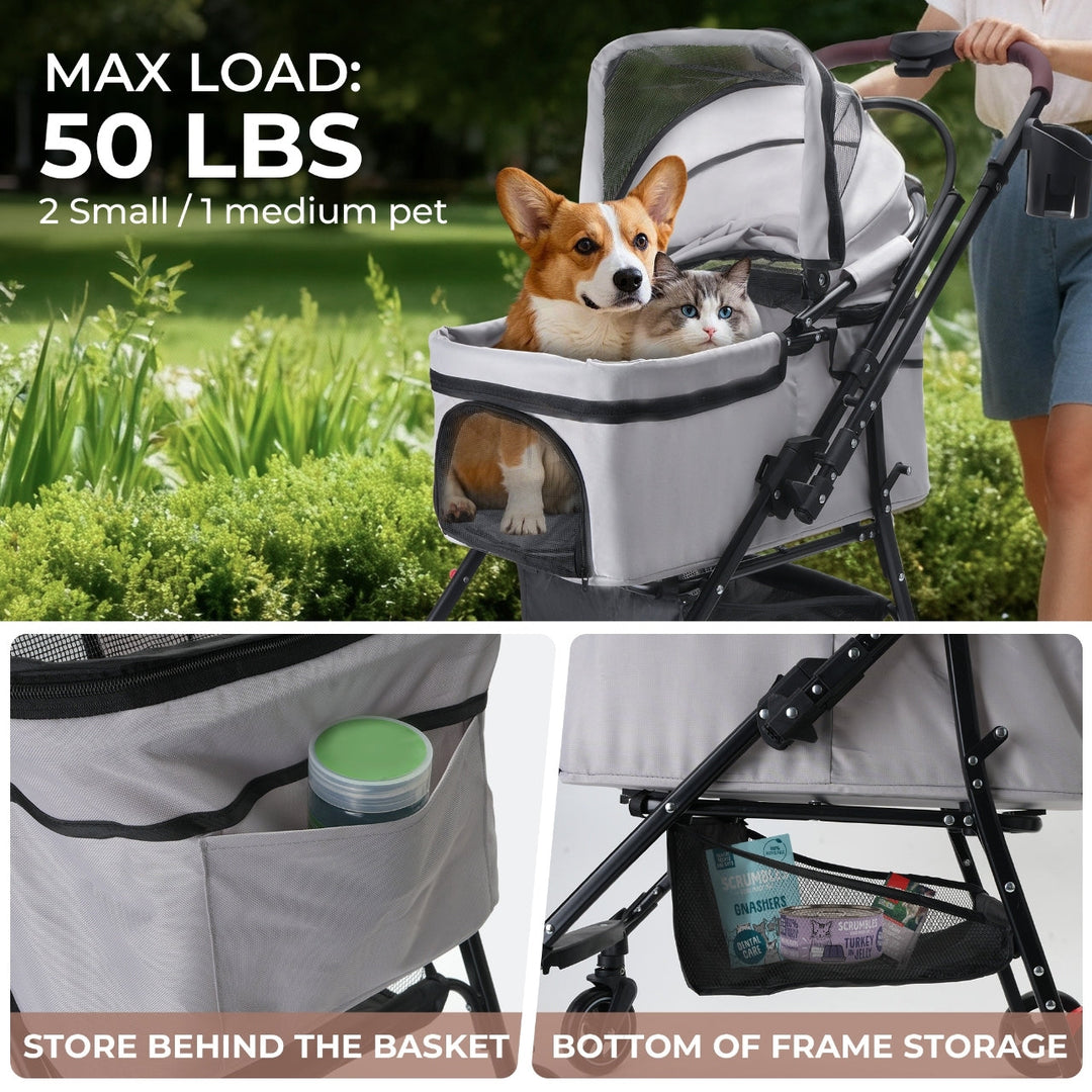 4-Wheel Foldable Pet Stroller for Dogs & Cats