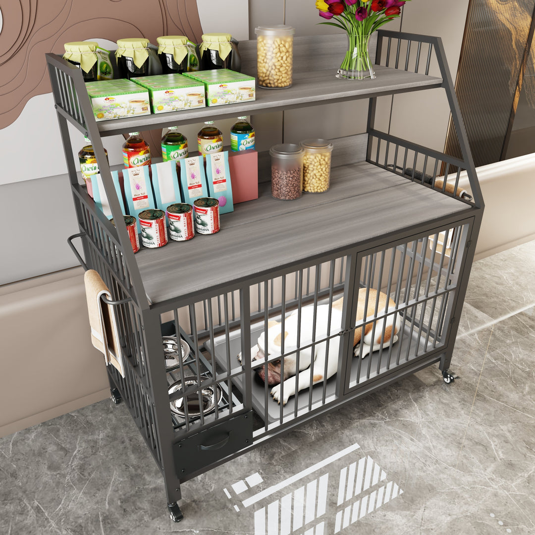 Large Pet Cage with Storage Rack and Stainless Steel Basins