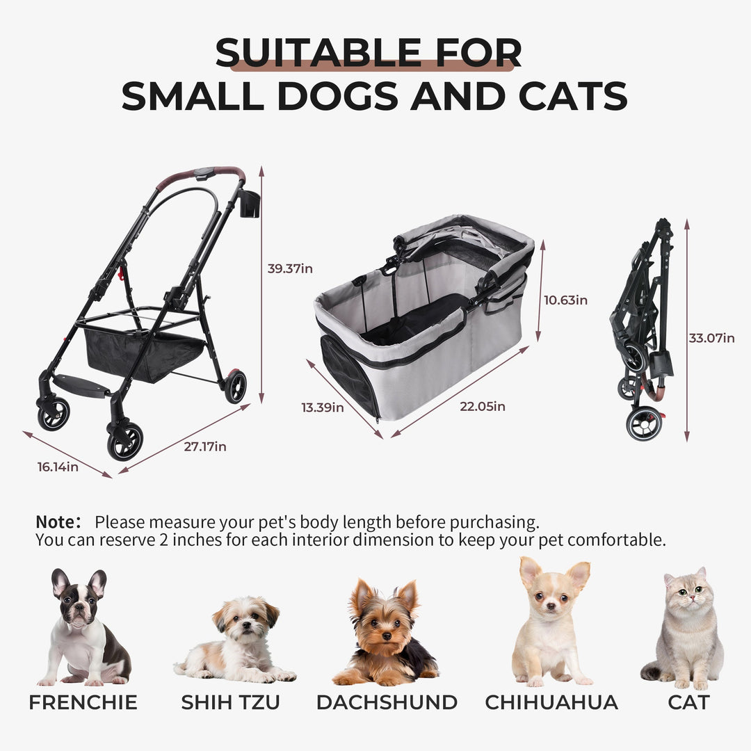 4-Wheel Foldable Pet Stroller for Dogs & Cats
