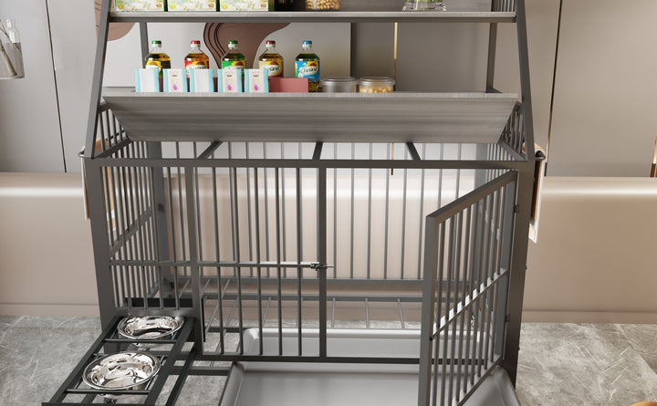 Large Pet Cage with Storage Rack and Stainless Steel Basins