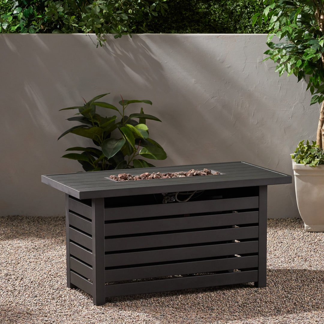 Rectangular Iron Fire Pit - 30,000 BTU - Tank Cover Inside