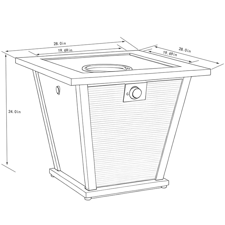 28" Propane Gas Fire Pit Table - 50000 BTU Square Steel Fire Pit