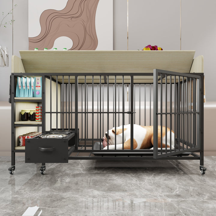 Large Pet Cage with Storage Rack Black and Beige