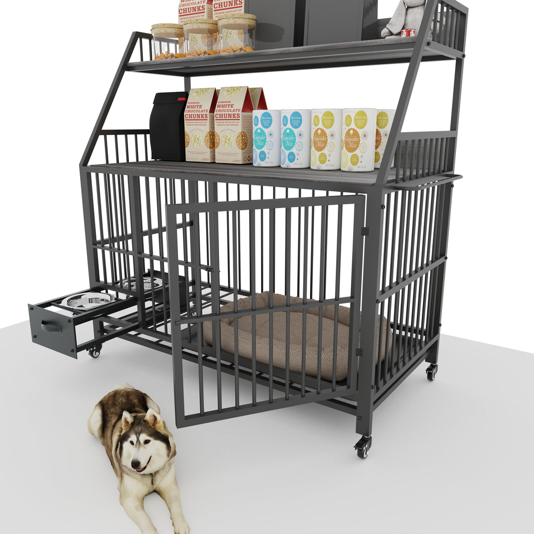 Large Pet Cage with Storage Rack and Stainless Steel Basins