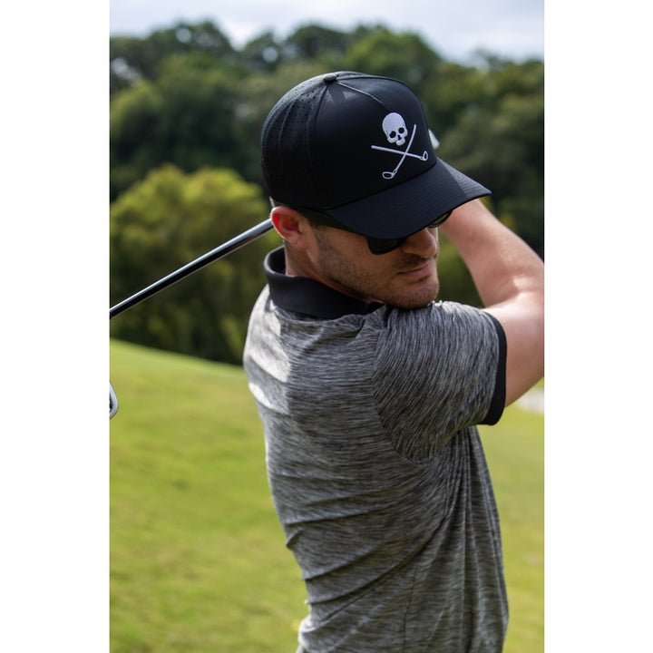 Shank it Golf Skull And Crossbones Black Golf Hat