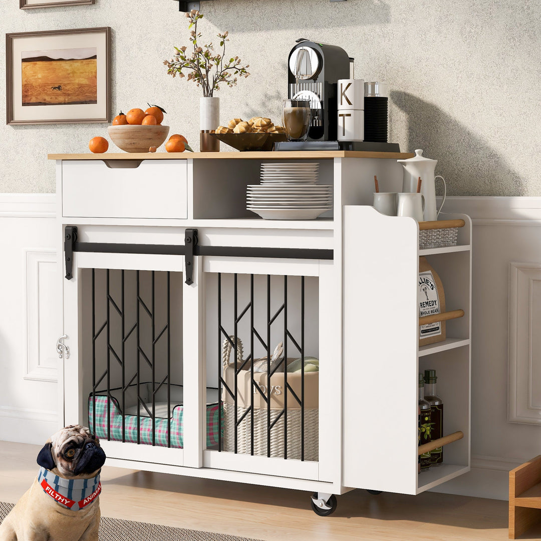 2-in-1 Pet Friendly Dog Crate Kitchen Island End Table