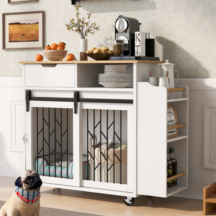 2-in-1 Pet Friendly Dog Crate Kitchen Island End Table