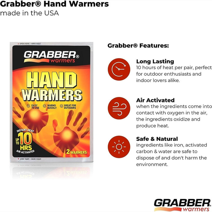 TRAPSKI Grabber Hand Warmers - Long Lasting Natural Odorless Air Activated Warmers - Up to 10 Hours of Heat - 40 Pair Box