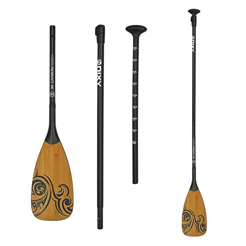 NIXY 3-Piece Adjustable 100% Carbon Fiber SUP Pro Paddle with Bamboo