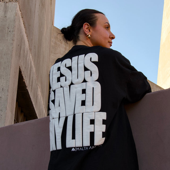 Jesus Saved My Life PUFF PRINT - Black