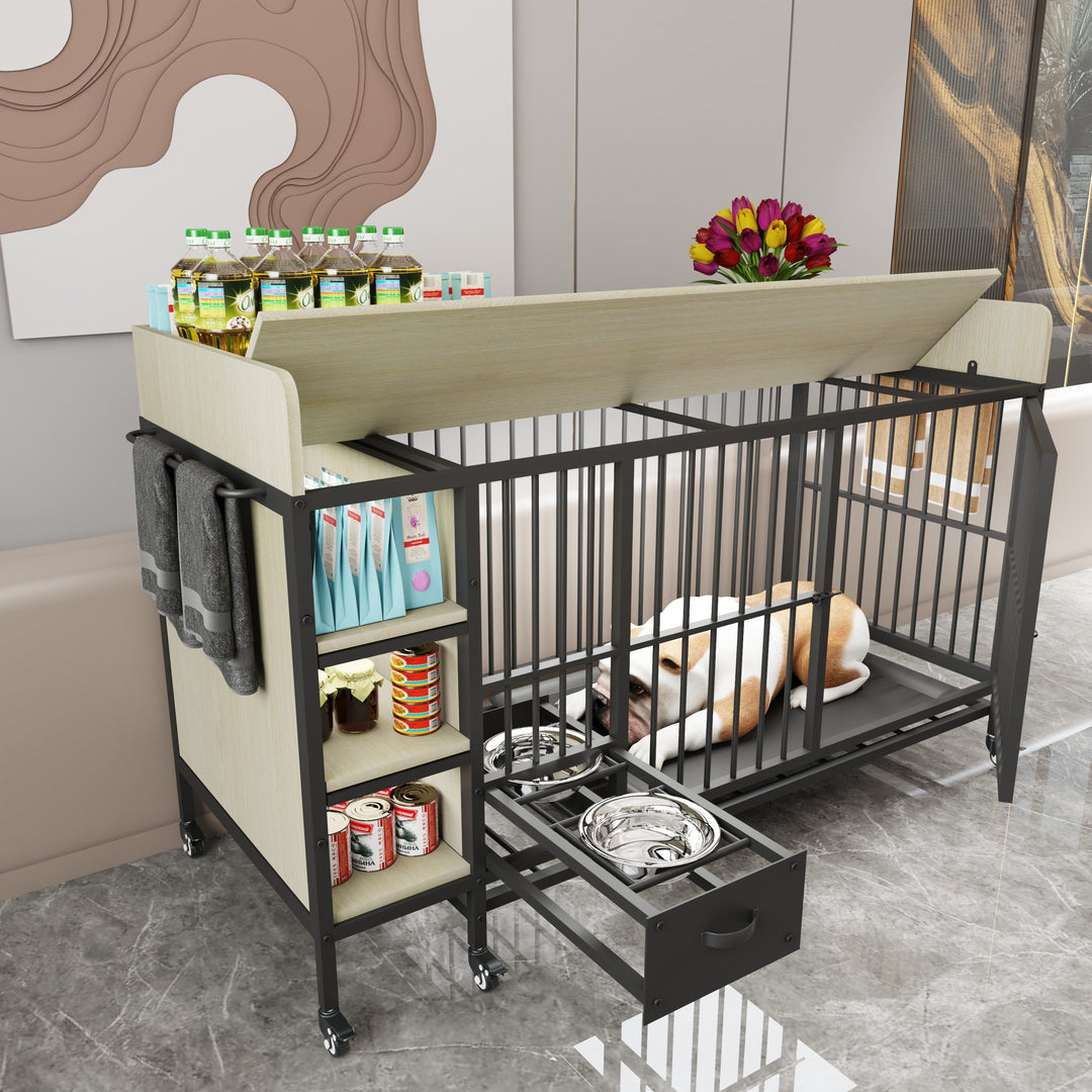 Large Pet Cage with Storage Rack Black and Beige