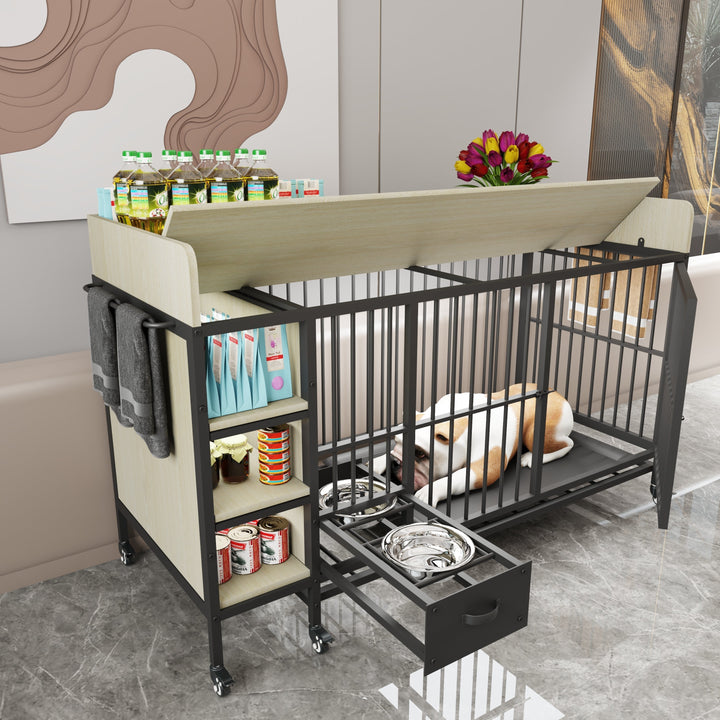 Large Pet Cage with Storage Rack Black and Beige
