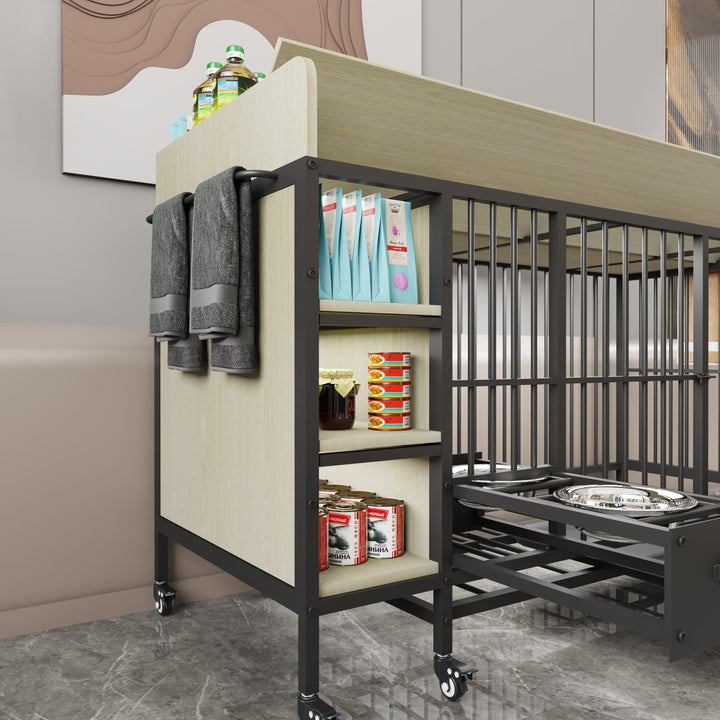 Large Pet Cage with Storage Rack Black and Beige