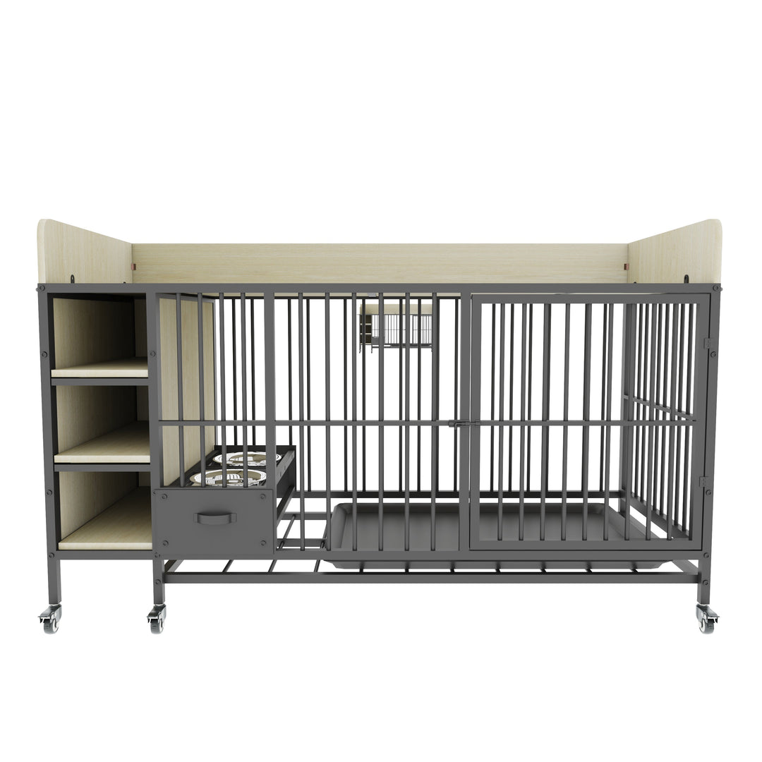 Large Pet Cage with Storage Rack Black and Beige