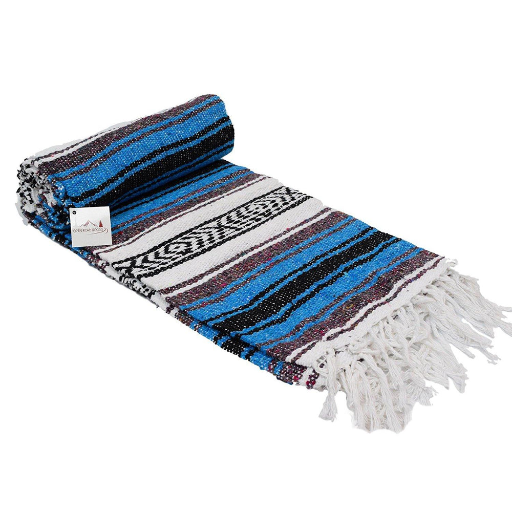 West Path Bright Blue Mexican Falsa Blanket