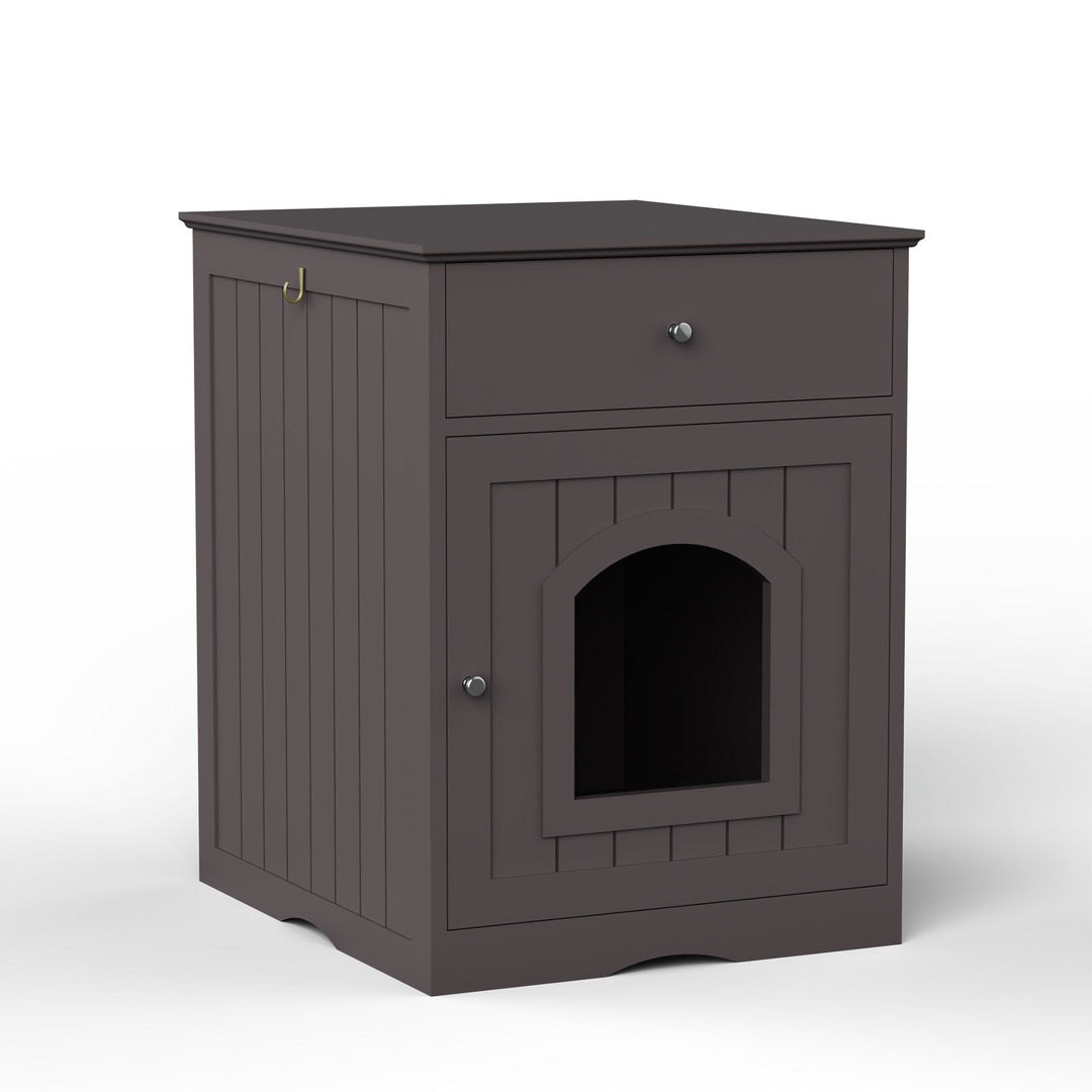 Cat Litter Box Enclosure With Drawer and Side Table