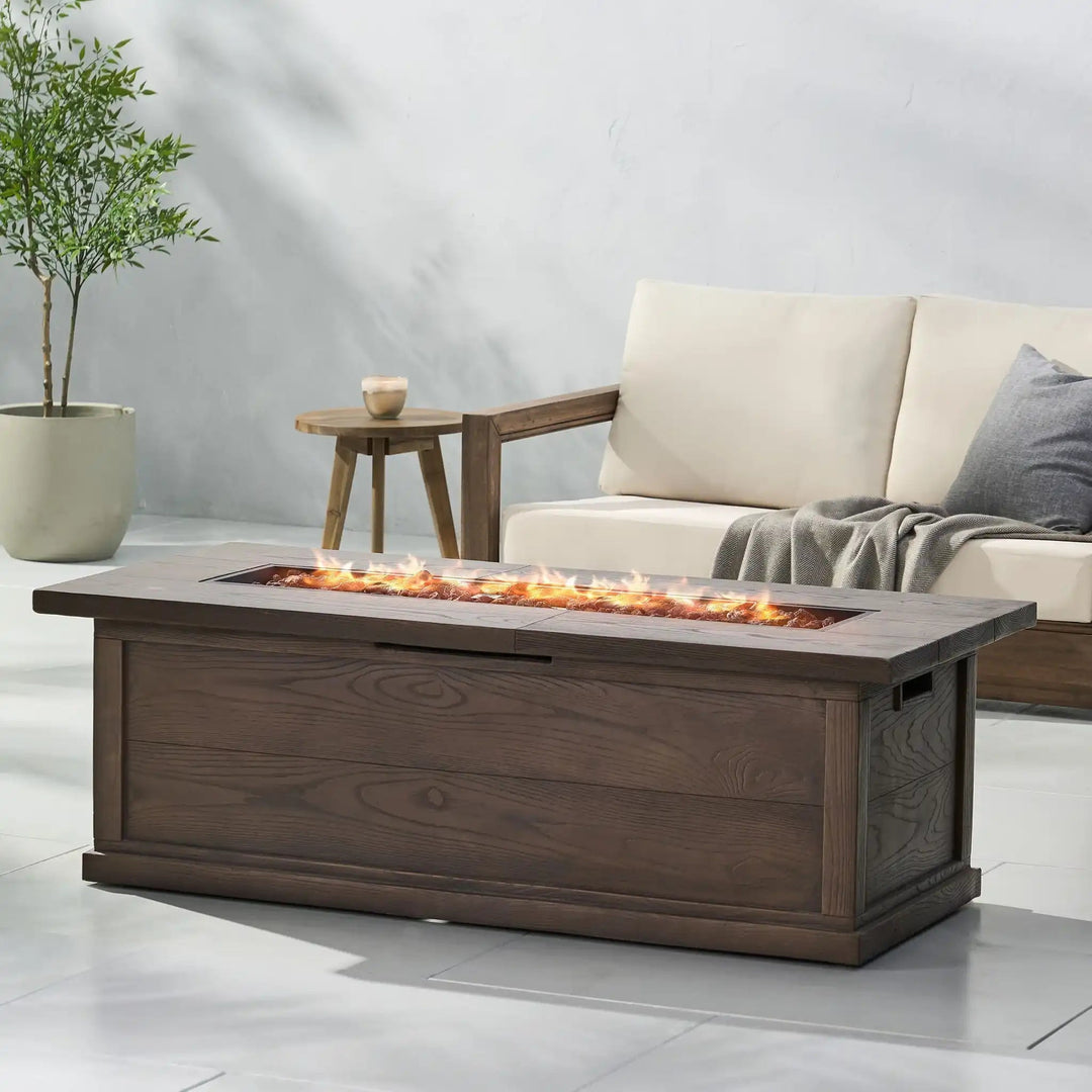 Transitional Rectangular Outdoor Propane Fire Pit with 50,000 BTU