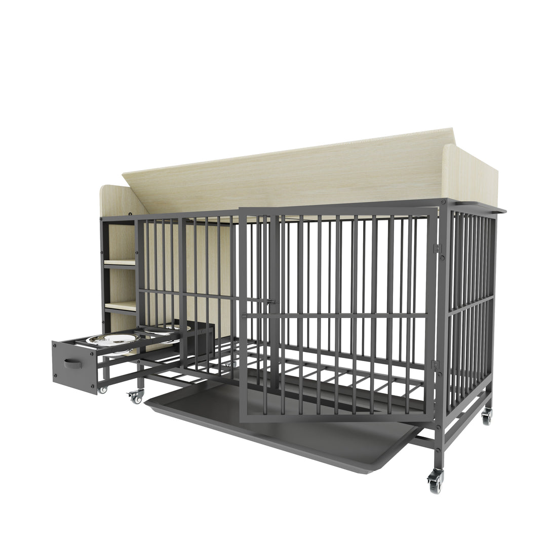 Large Pet Cage with Storage Rack Black and Beige
