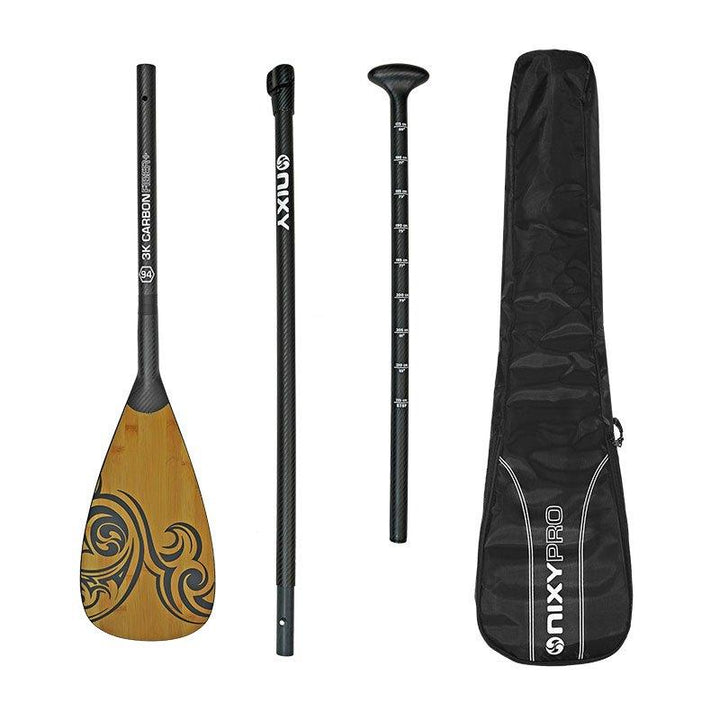 NIXY 3-Piece Adjustable 100% Carbon Fiber SUP Pro Paddle with Bamboo